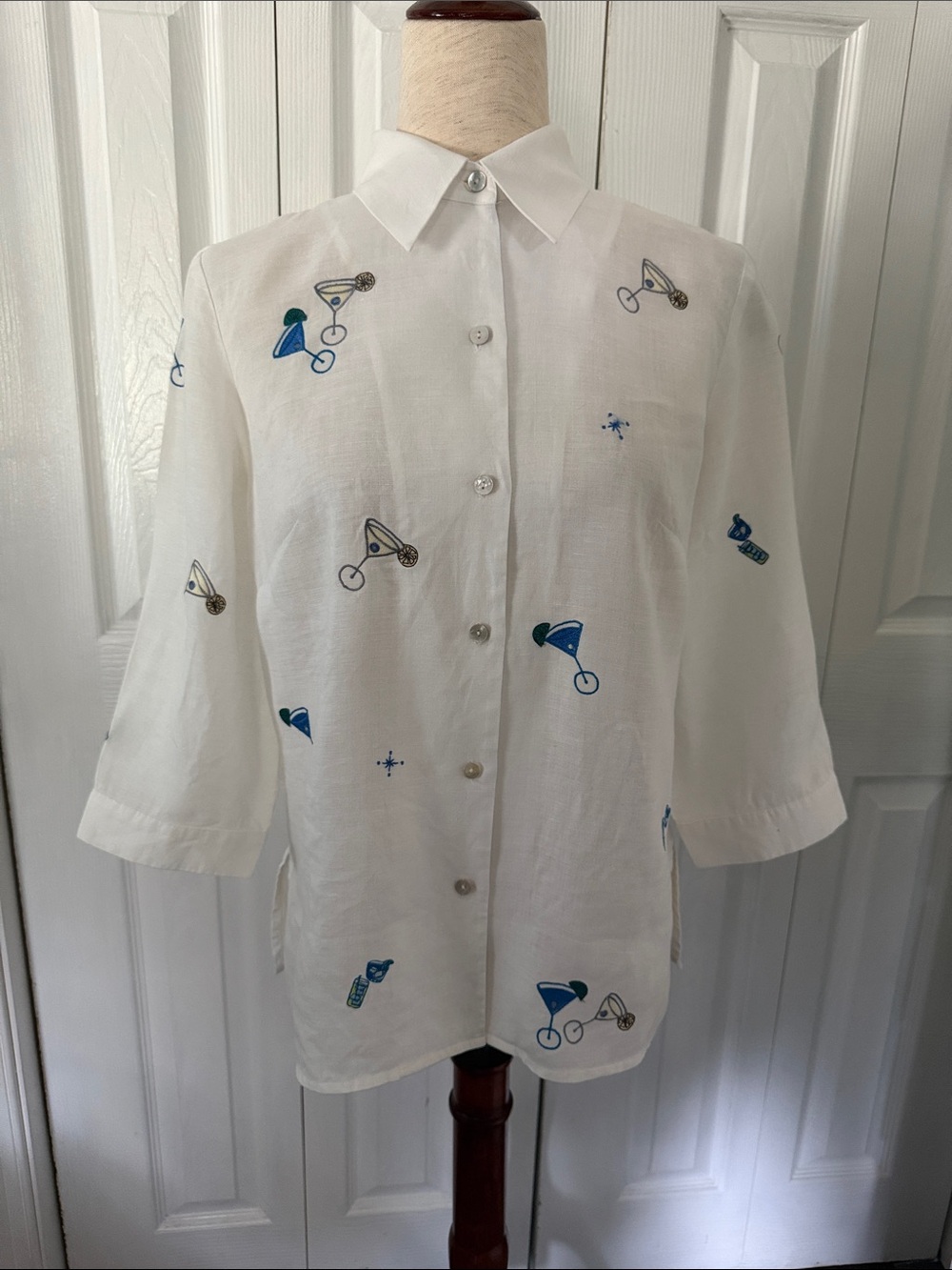 Edward Irish Line White Embroidered Shirt Sz S